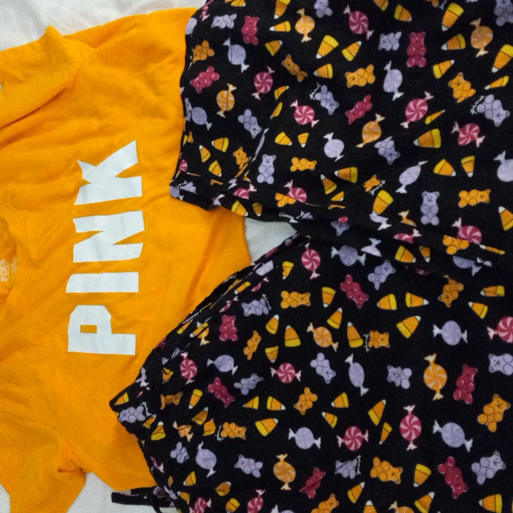 Pink Victoria's secret medium pajamas set Orange and black .
